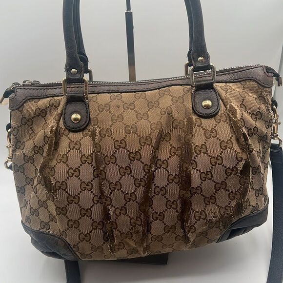 GUCCI GG CANVAS LEATHER SUKEY 2 WAY SHOULDER CROSSBODY BOSTON BAG - Picture 5 of 13